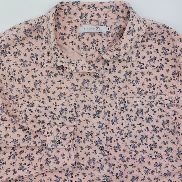 Billy T Floral Tencel Roll-Up Sleeves Shirt Women's Medium Split Back Cottage - Picture 1 of 8